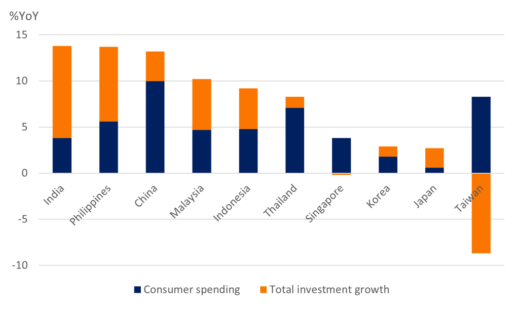 Domestic consumption and investment growth across Asian economies